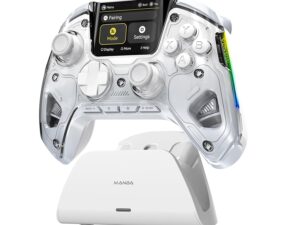 ManbaOne Interactive Screen Wireless Gaming Controller for PC/Switch/Switch 2/iOS/Android,Hall Effect Stick & Trigger,RGB Lighting,Remappable Buttons,1800mAh with Charging Dock (White)