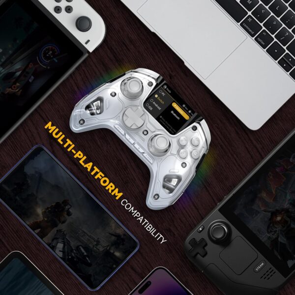 ManbaOne Interactive Screen Wireless Gaming Controller for PC/Switch/Switch 2/iOS/Android,Hall Effect Stick & Trigger,RGB Lighting,Remappable Buttons,1800mAh with Charging Dock (White) - Image 3