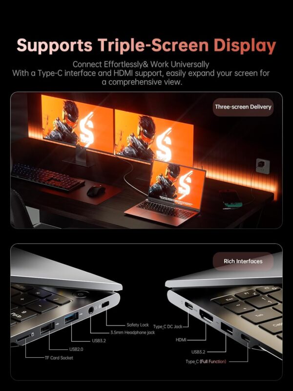 2025 New AMD Laptop, Laptop with AMD Ryzen 7 6800H (8C/16T, Up to 4.70GHz), 16GB DDR5 512GB NVMe SSD Laptop Computer, Up to 4TB, 16-inch FHD Display, WiFi 6, Backlit KB, Type-C, Dual Fans - Image 2