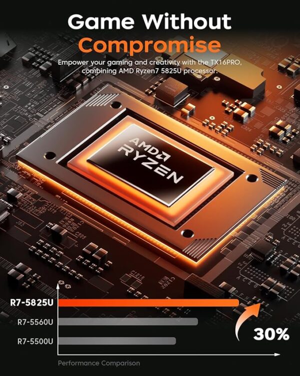 2025 AMD Laptop, 16.0inch Laptop Computer with AMD Ryzen 7 5000 Series(8C/16T, Up to 4.5GHz), 16GB RAM 512GB NVMe SSD Windows 11 Laptop, Radeon RX Vega 8 Graphics,WiFi 6, Backlit KB - Image 8