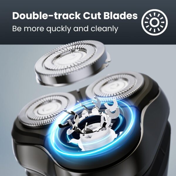 Electric Razor for Men Cordless: Wet/Dry Rotary Shaver Waterproof - USB Fast Charging & Sensitive Skin Care - Pop up Trimmer & Precision Blades Ink Black‌ - Image 3