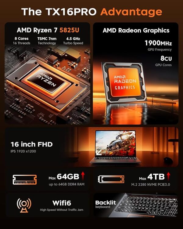2025 AMD Laptop, 16.0inch Laptop Computer with AMD Ryzen 7 5000 Series(8C/16T, Up to 4.5GHz), 16GB RAM 512GB NVMe SSD Windows 11 Laptop, Radeon RX Vega 8 Graphics,WiFi 6, Backlit KB - Image 9