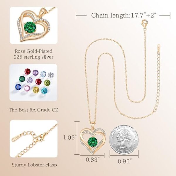 LOUISA SECRET Love Heart Birthstone Necklaces for Women, Birthday Gift for Women, Anniversary Jewelry for Wife Her, 925 Sterling Silver Pendant Necklace, Mother's Day Gift - Image 2