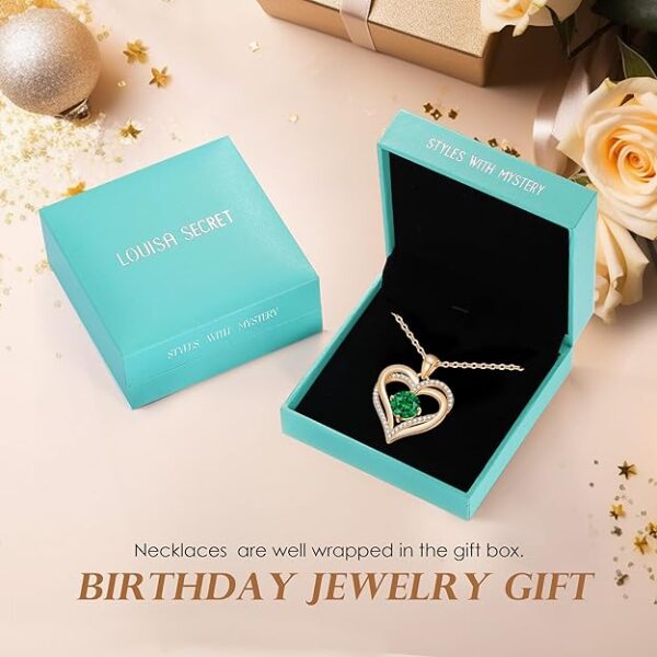 LOUISA SECRET Love Heart Birthstone Necklaces for Women, Birthday Gift for Women, Anniversary Jewelry for Wife Her, 925 Sterling Silver Pendant Necklace, Mother's Day Gift - Image 4
