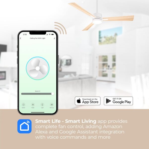 Cyclone Collection Smart Indoor and Outdoor 52in 3-Blade Ceiling Fan 2700K-6000K CCT Selectable LED Light Kit in Matte Black with Remote Control Works With iOS or Android App - Image 2