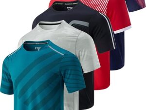 5 Pack Men’s Active Quick Dry Crew Neck T Shirts | Athletic Running Gym Workout Short Sleeve Tee Tops Bulk