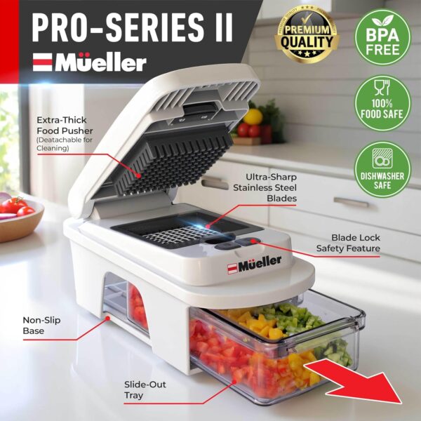 Mueller Pro-Series All-in-One, 12 Blade Mandoline Slicer for Kitchen, Food Chopper, Vegetable Slicer and Spiralizer, Cutter, Dicer, Grater, Kitchen Gadgets Sets with Container, White Sand/Gray - Image 4