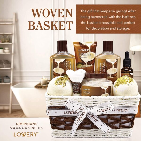 Gifts For Women Gift Basket for Women– 9 Piece Set of Vanilla Coconut Home Spa Set, Includes Fragrant Lotions, Extra Large Bath Bombs, Coconut Oil, Luxurious Bath Towel & More - Image 3