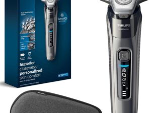 Philips Rechargeable Wet/Dry Electric Shaver Series 9000 with SenseIQ and Comfort Glide Ring Technology, Battery Powered, Silver