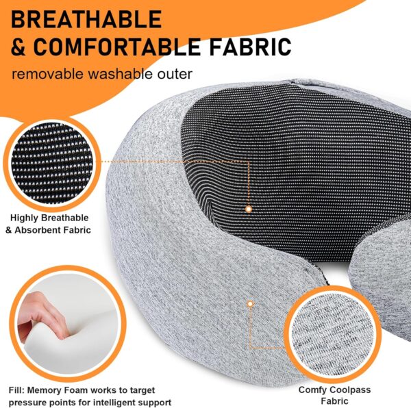 Travel Pillow - Hooded Neck Pillow Airplane, Memory Foam Pillow for Plane, Office, Cars Sleeping, Long Flight Must Haves, Road Trip Essentials Accessories for Adults - Image 3